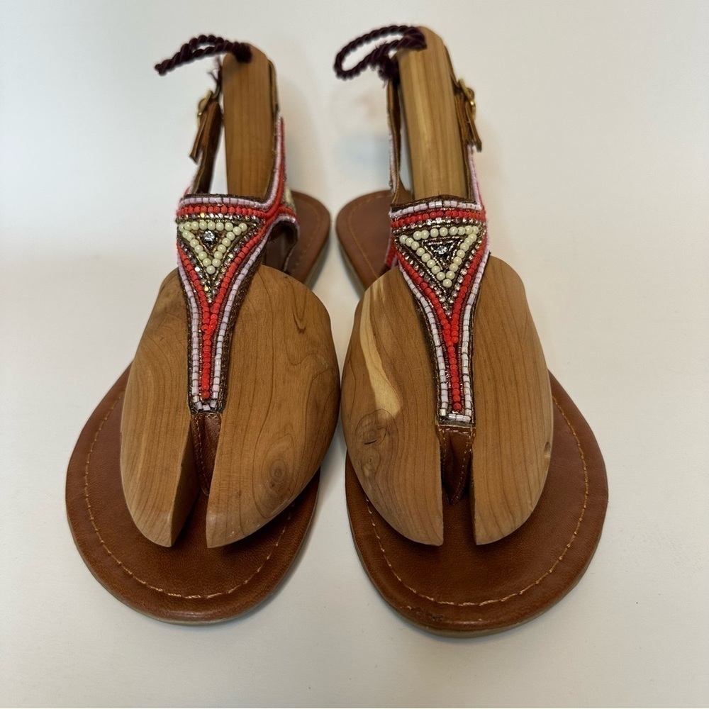 Steve Madden Girl Womens 8.5M Faux Leather Beaded Back strap Thong Sandals Boho - Picture 8 of 16